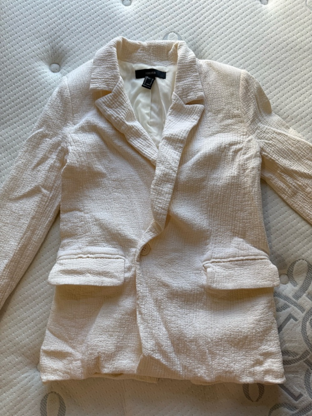 Forever 21 Cream Textured Single-Button Blazer